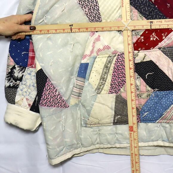 Handmade Upcycled Quilt Jacket Heavy Patchwork Hooded Size XL - Picture 2 of 5